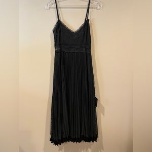 Black Lace Polka Dot Pleated Midi Dress